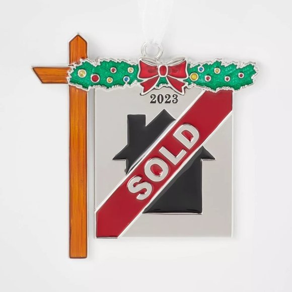 2023 Sold Realty Sign Metal Christmas Holiday Ornament - Wondershop - Picture 1 of 3